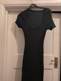 Shein Large Dark Green Ribbed Short Sleeve Long Length Pencil Dress