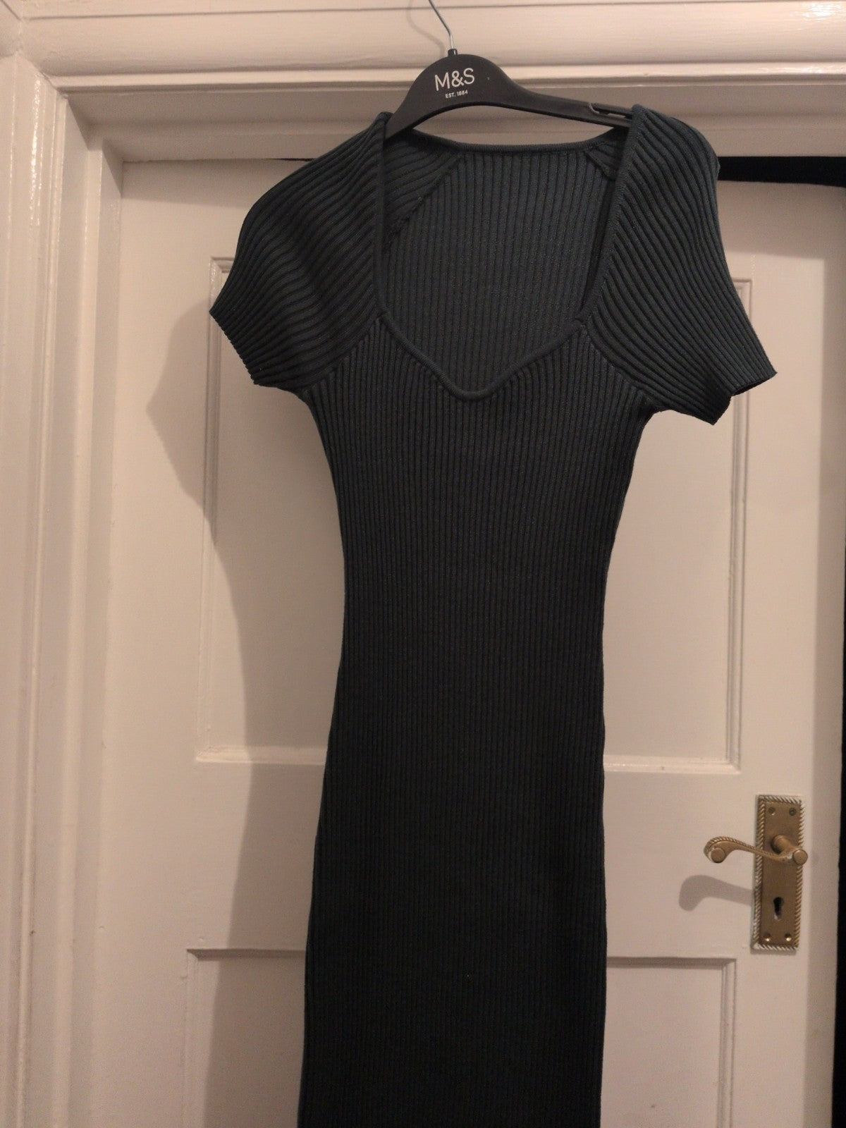 Shein Large Dark Green Ribbed Short Sleeve Long Length Pencil Dress