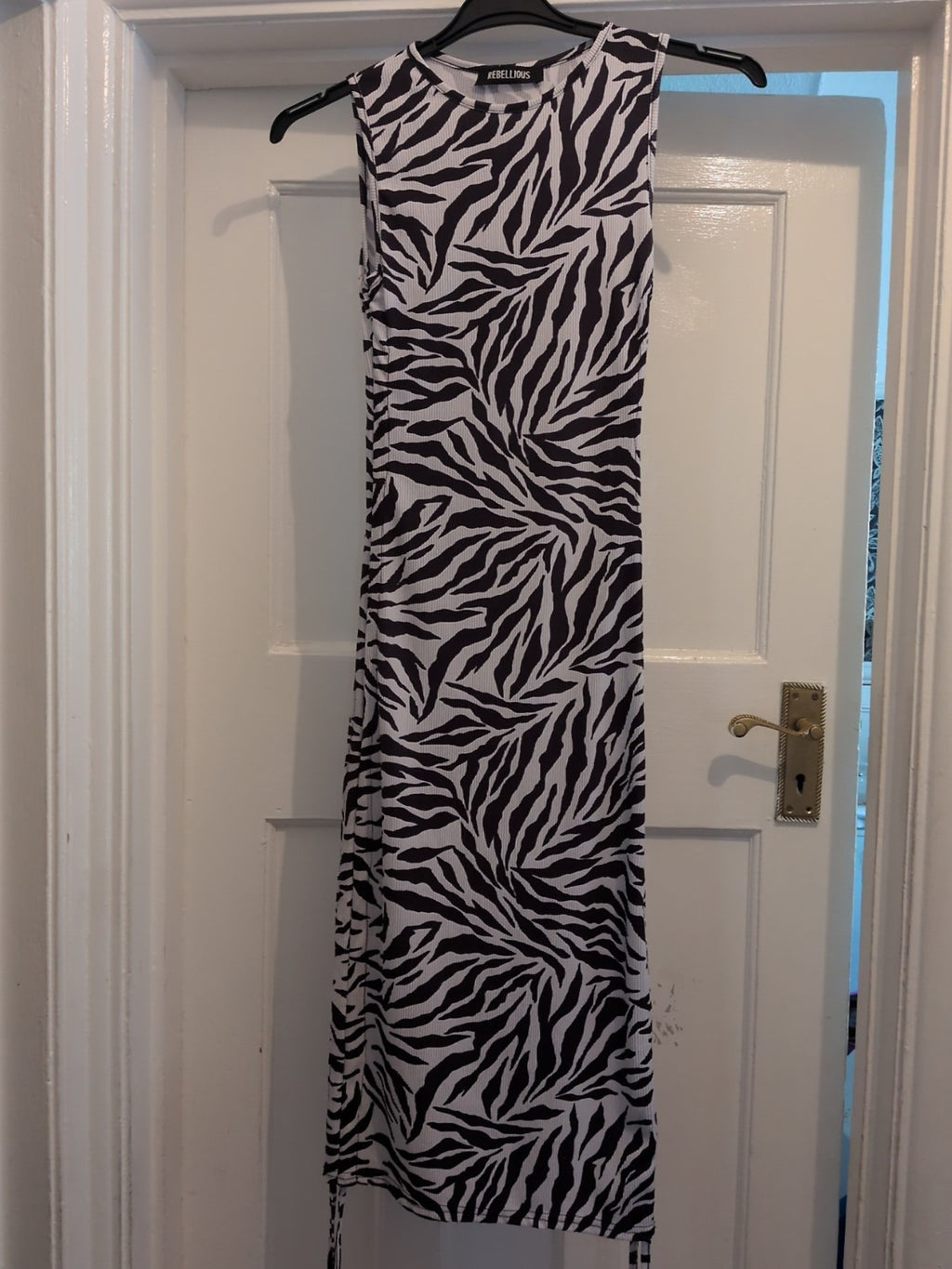 Rebellious Small Black And White Zebra Print Sleeveless Long Length Dress