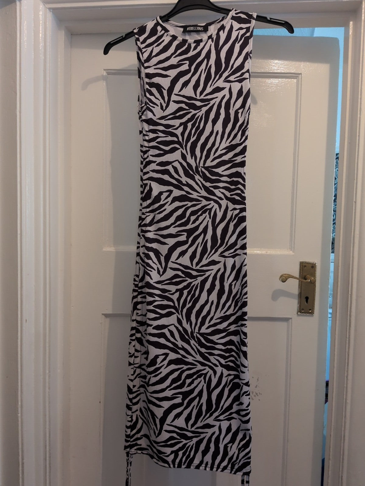 Rebellious Small Black And White Zebra Print Sleeveless Long Length Dress