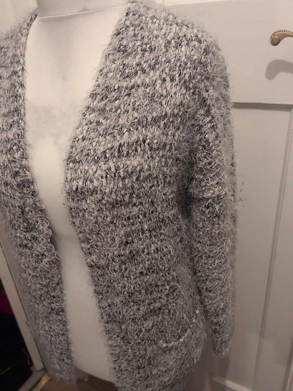 Ladies Primark Size 10-12 Grey Fleck Fluffy Cardigan