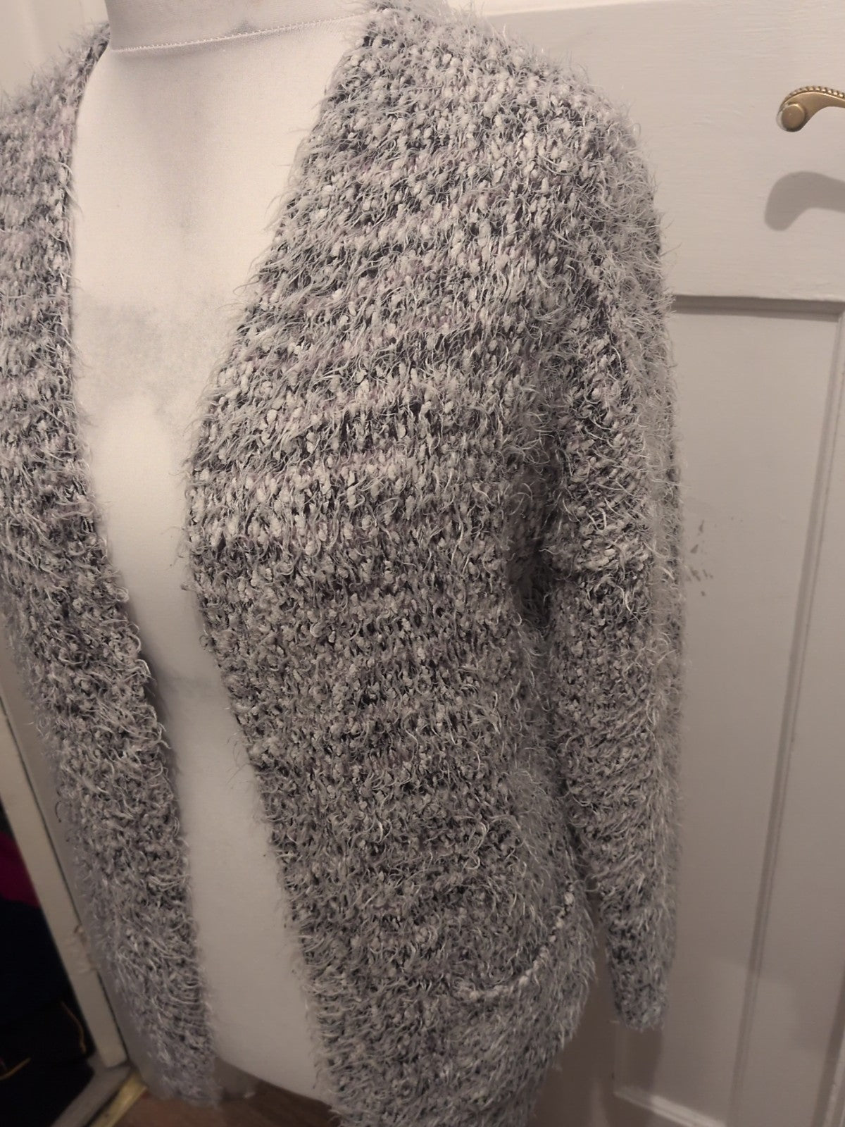 Ladies Primark Size 10-12 Grey Fleck Fluffy Cardigan