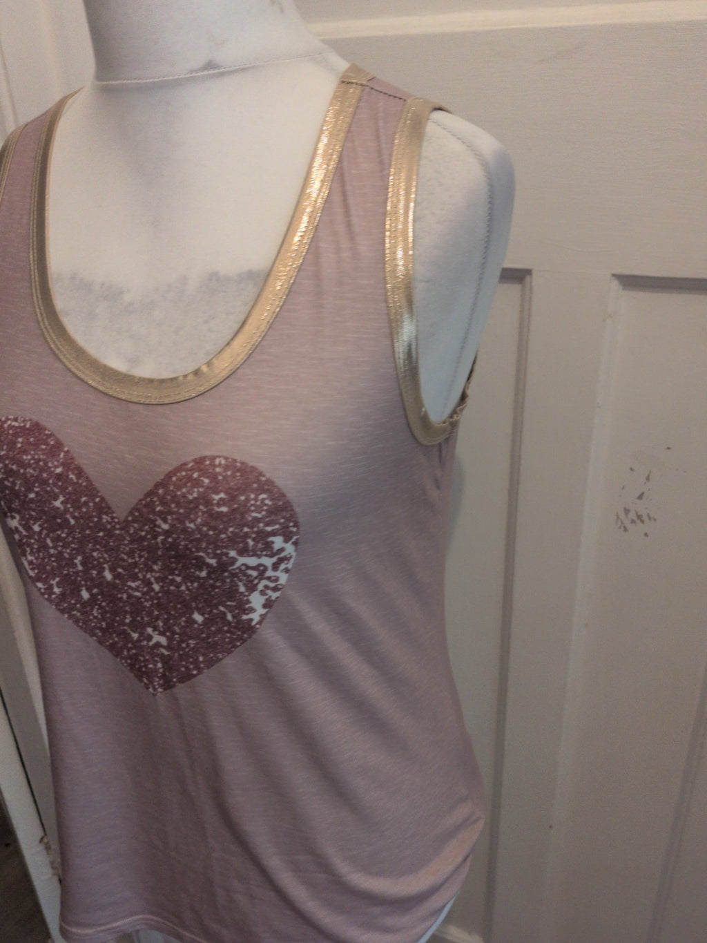 Shein Medium Beige With Love heart Sleeveless Top