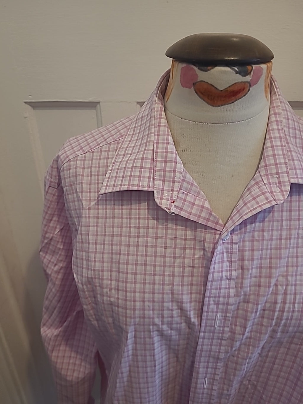 Mens Tailor&Cutter Size 16.5" Pink White Check Long Sleeved Formal Shirt
