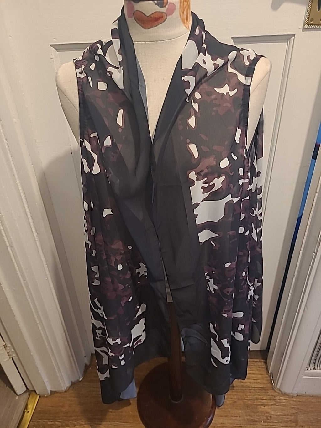 Ladies Free Size Purple Black White Waterfall Lightweight Blouse