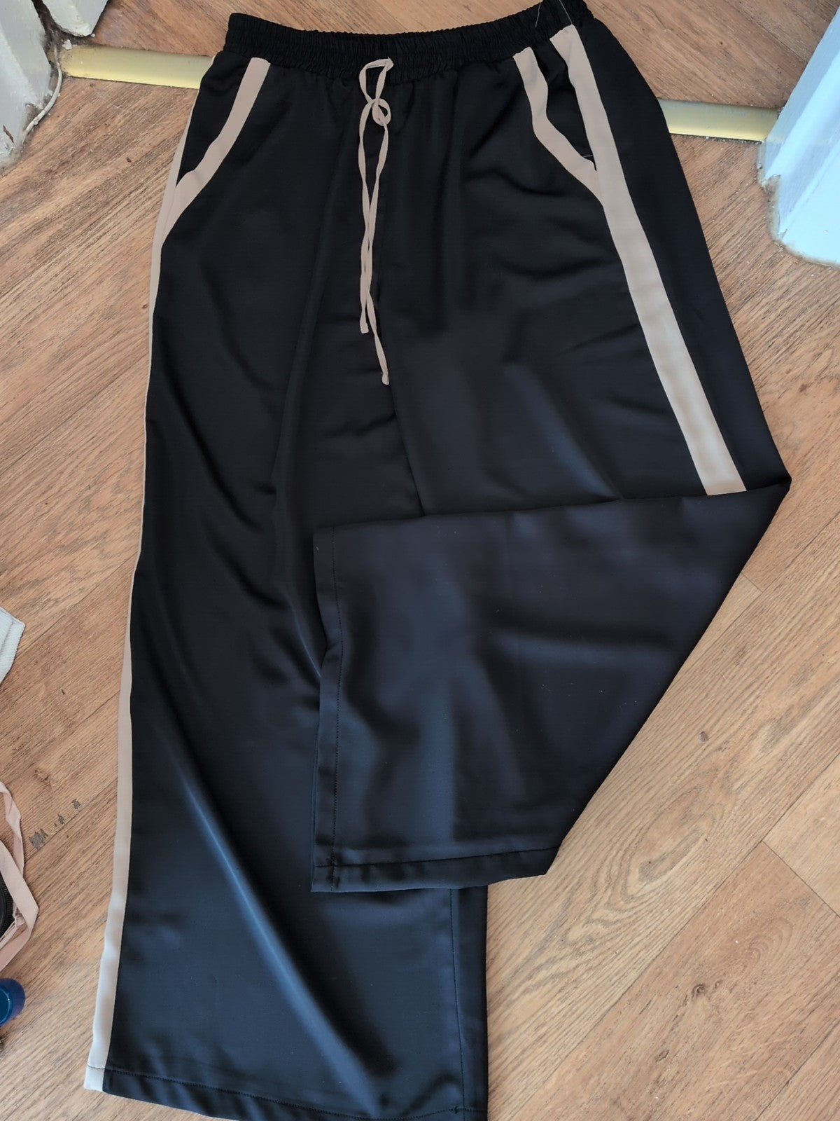 George 14 Black With Beige Trim Elasticated Lightweight Trousers