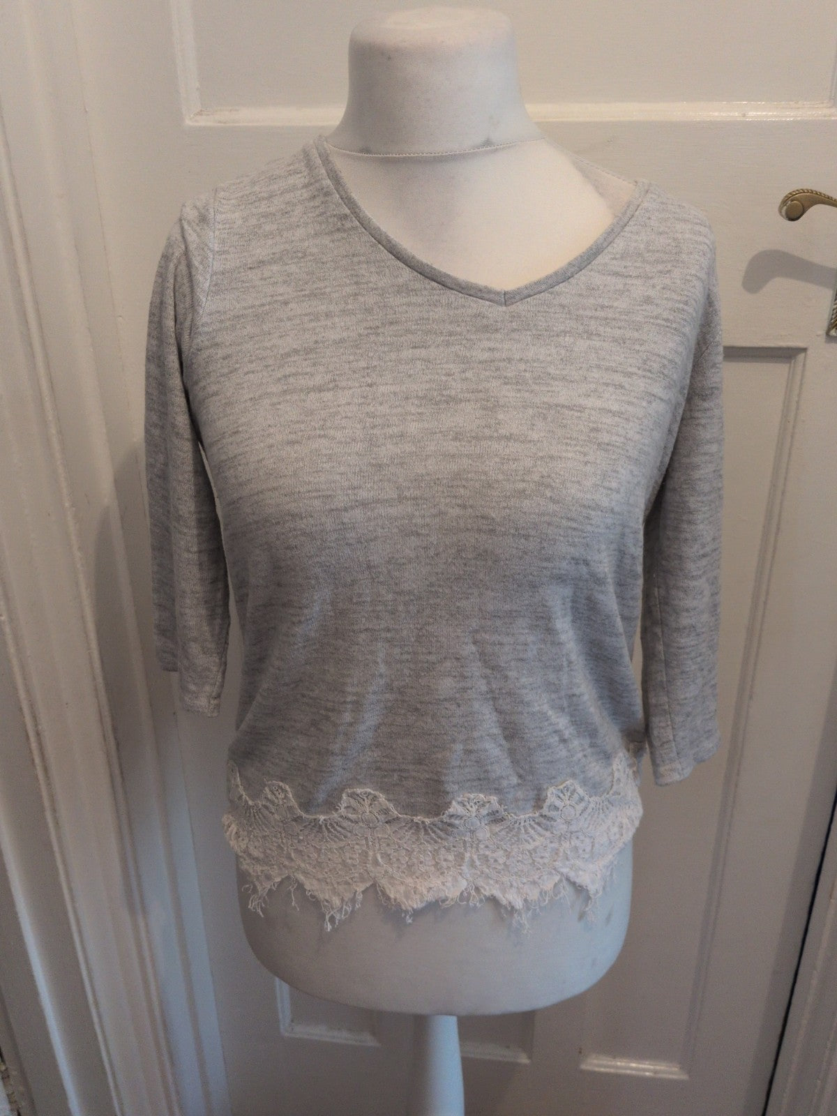 George 10 Grey With White Lacey Trim Jumper