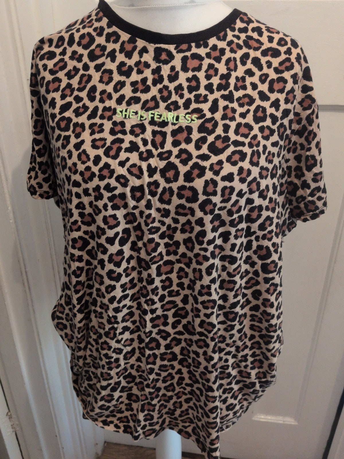 Primark 18-20 Leopard Print "I Am Fearless" Pyjama Top