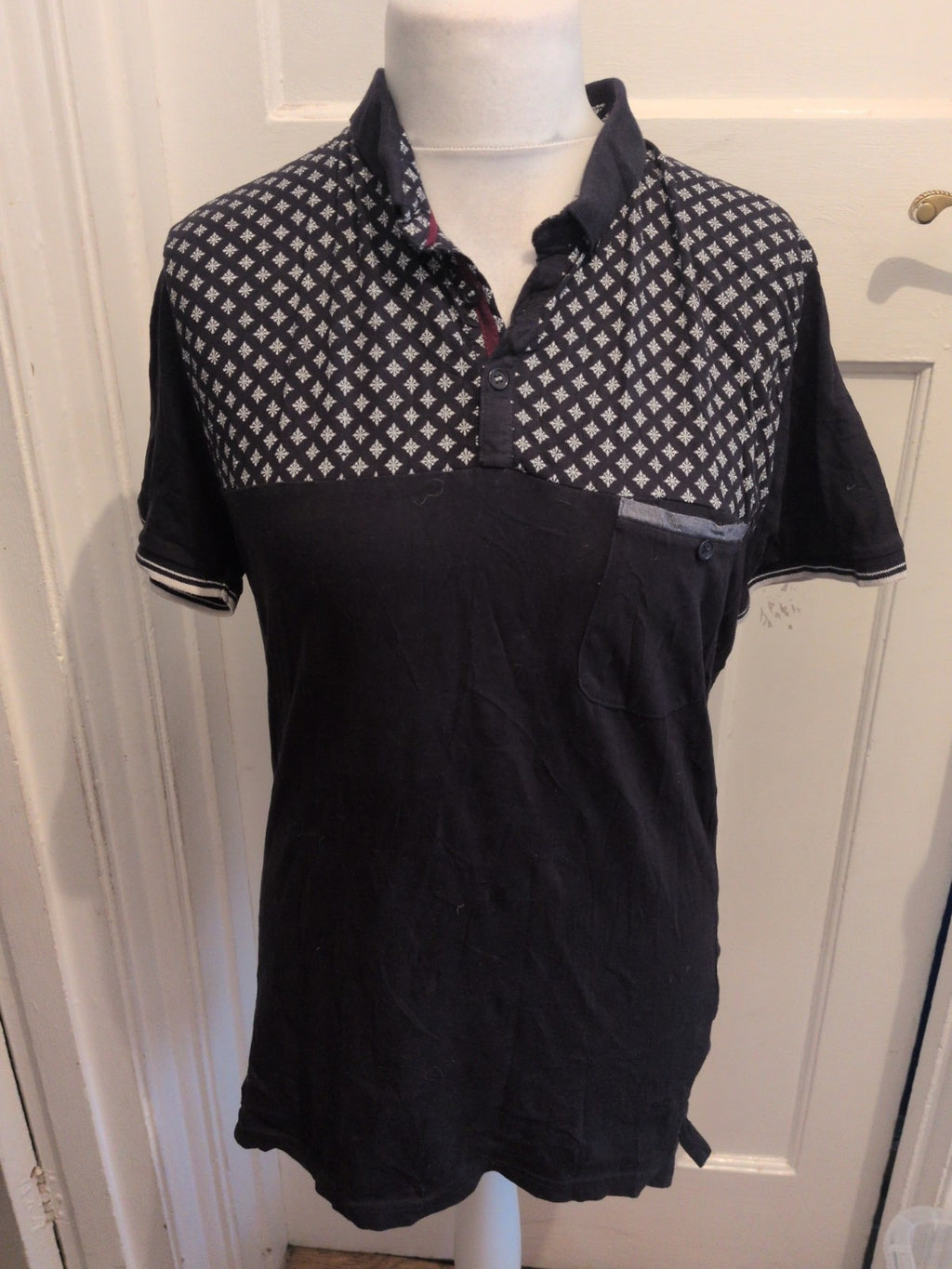 Fluid Large Navy Short Sleeve White Polo