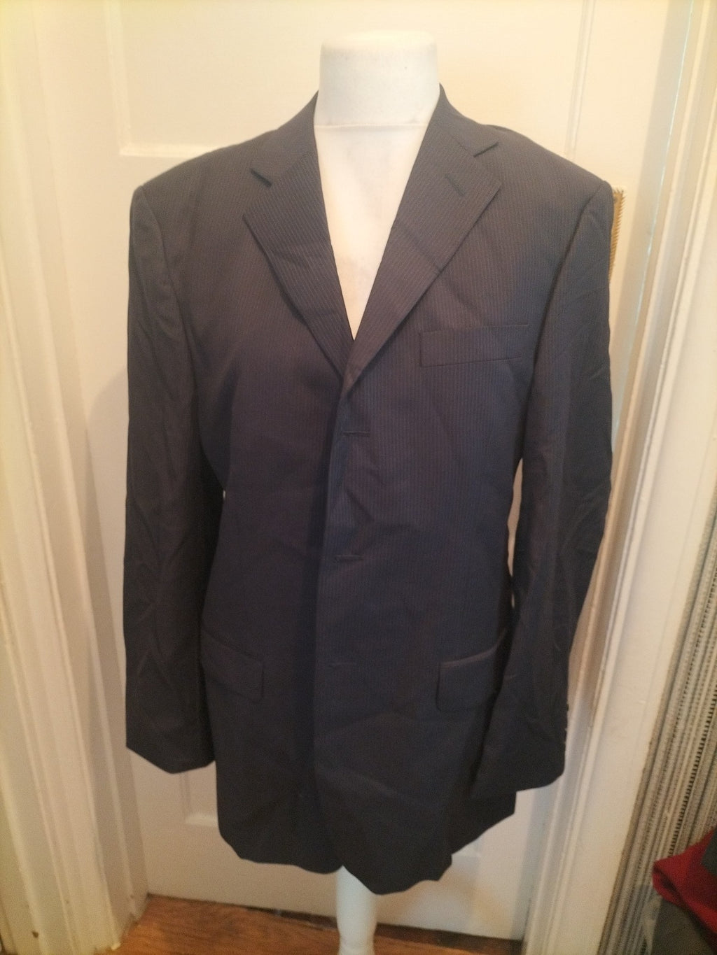Mens Marks And Spencer Italian Size 40L Navy Stripe Suit Jacket