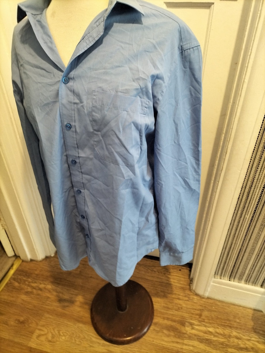 Mens F&F Size 15.5" Blue Regular Fit Long Sleeved Shirt