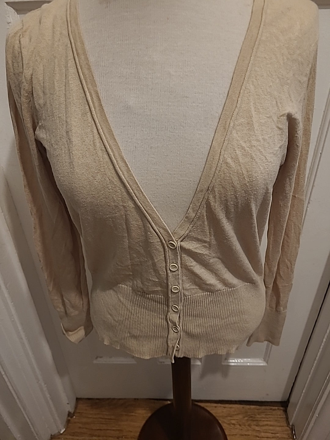 Ladies Next Size 14 Beige Long Sleeved V Neck Cardigan