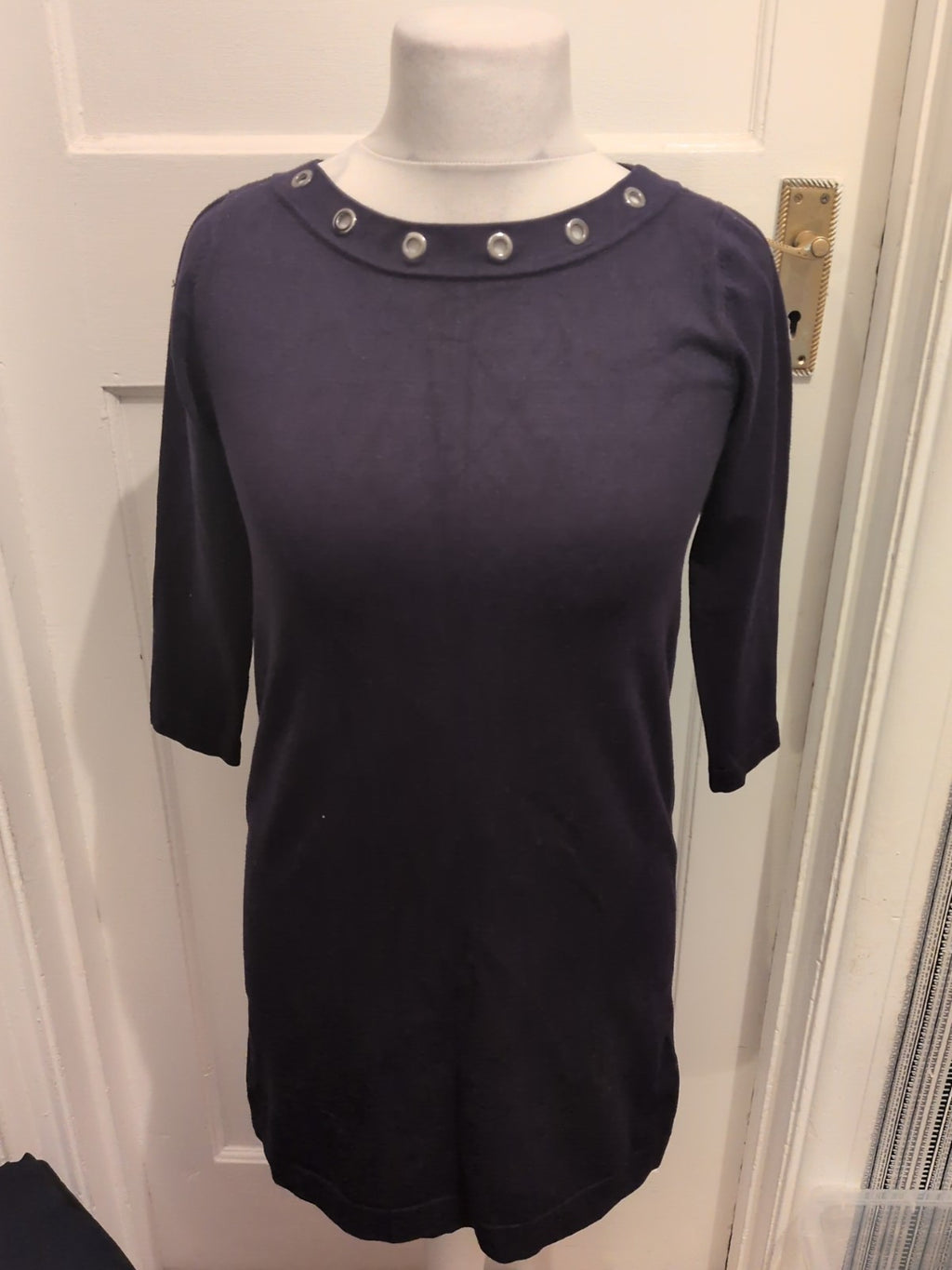 Ladies Phase Eight Size 8 Navy 3/4 Sleeved Dress Quite Heavy