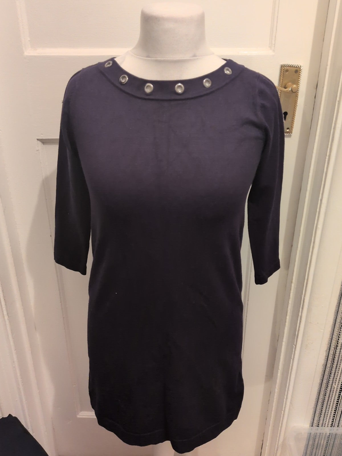 Ladies Phase Eight Size 8 Navy 3/4 Sleeved Dress Quite Heavy