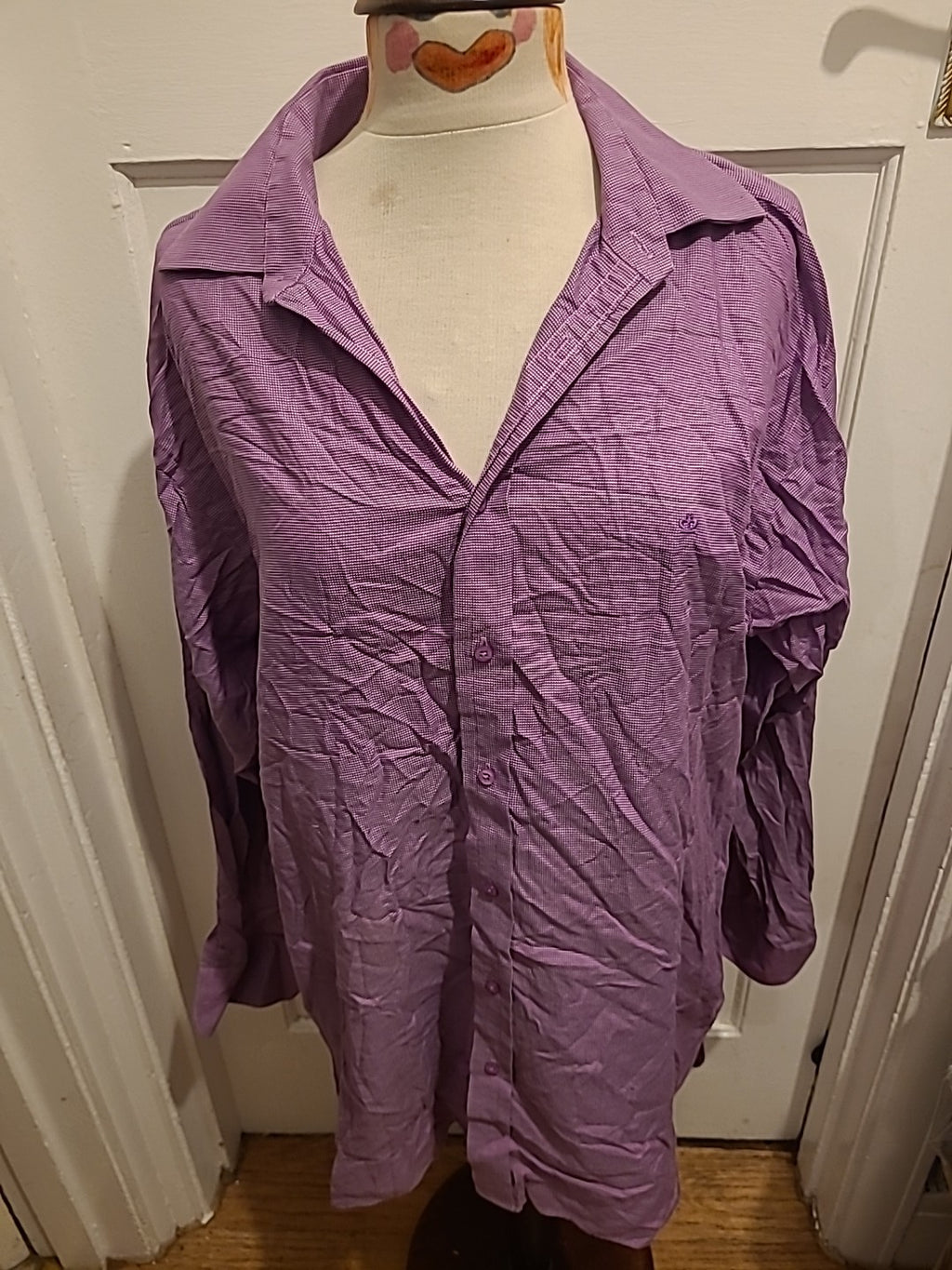 Mens Jeff Banks Size 16.5 Purple Check Long Sleeved Shirt