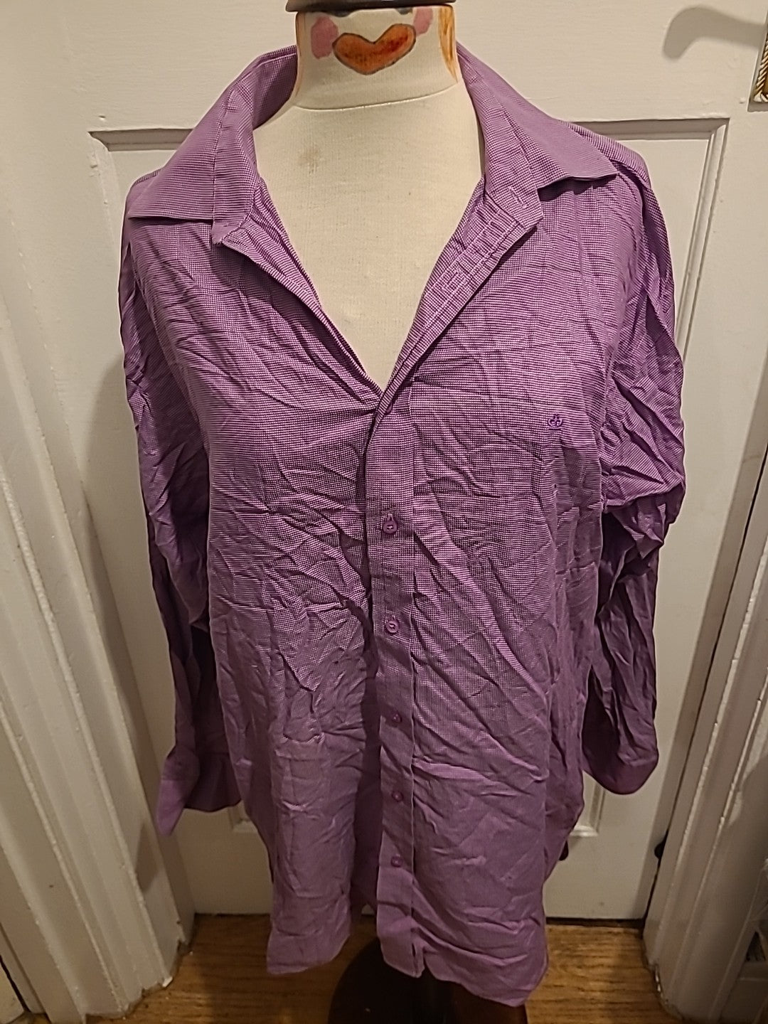 Mens Jeff Banks Size 16.5 Purple Check Long Sleeved Shirt