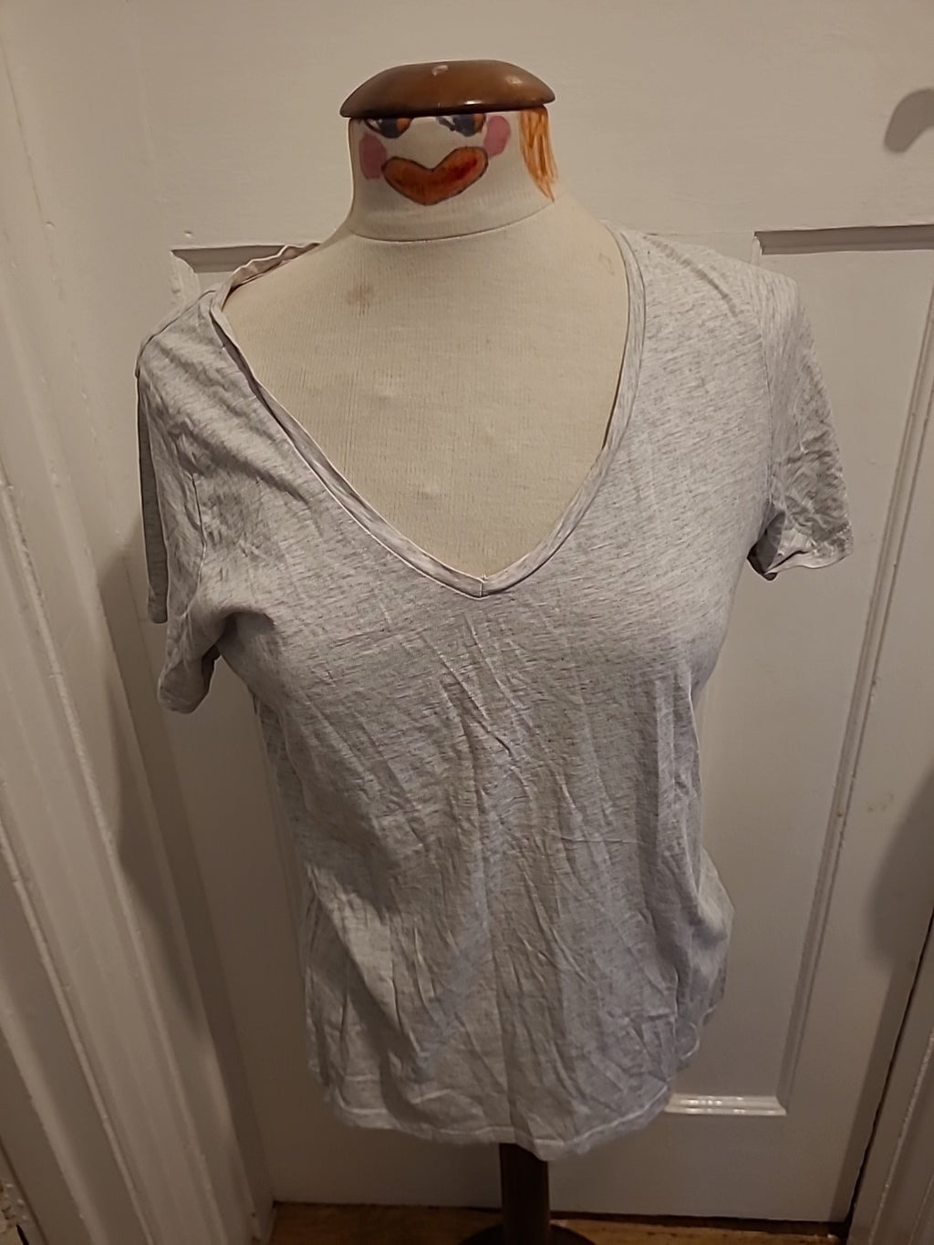 Ladies F&F Size 12-14 Grey V Neck Short Sleeved Pyjama Top