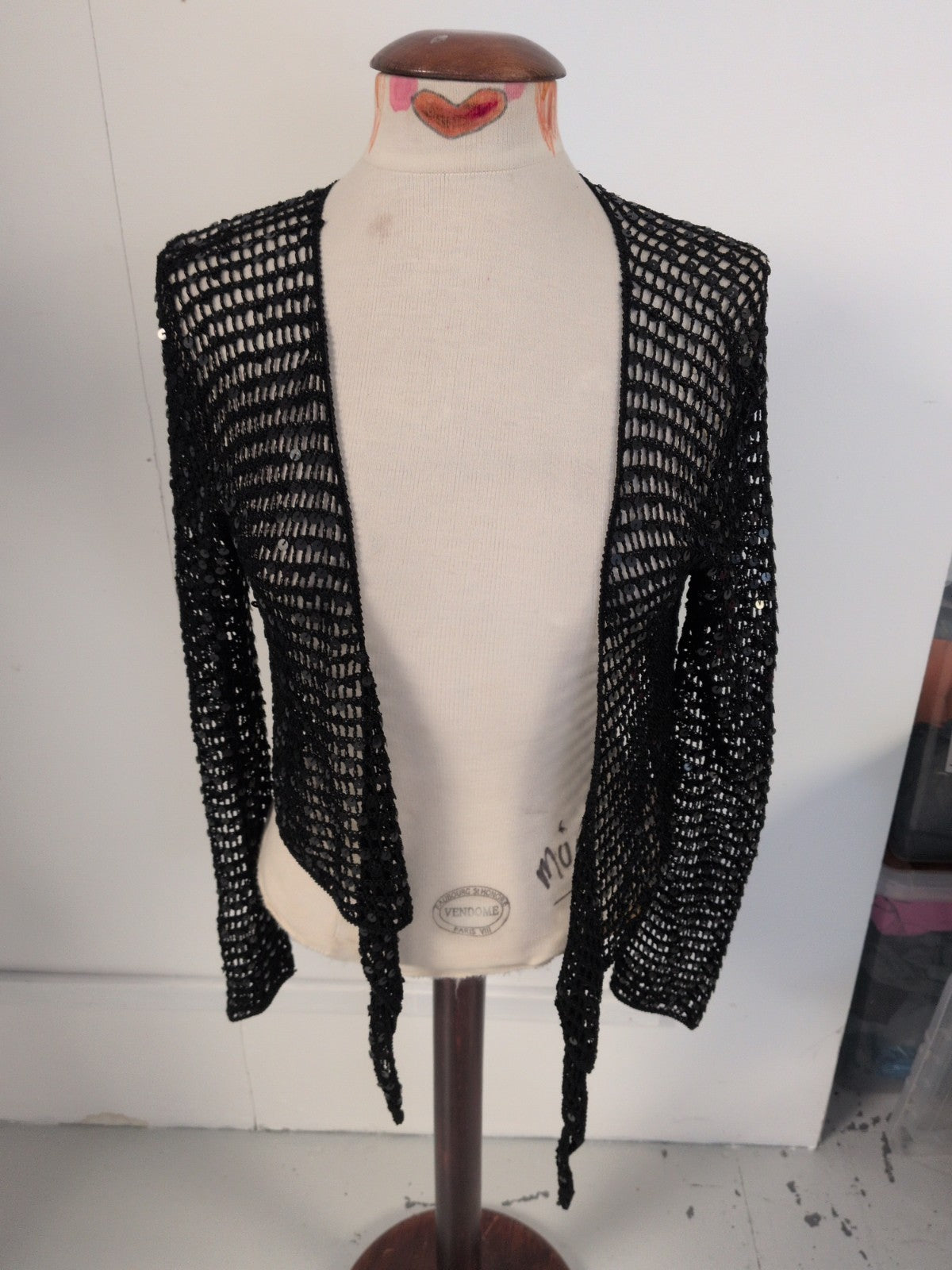 Sky Design Size 1 Black Lace Open Long Sleeve Blouse
