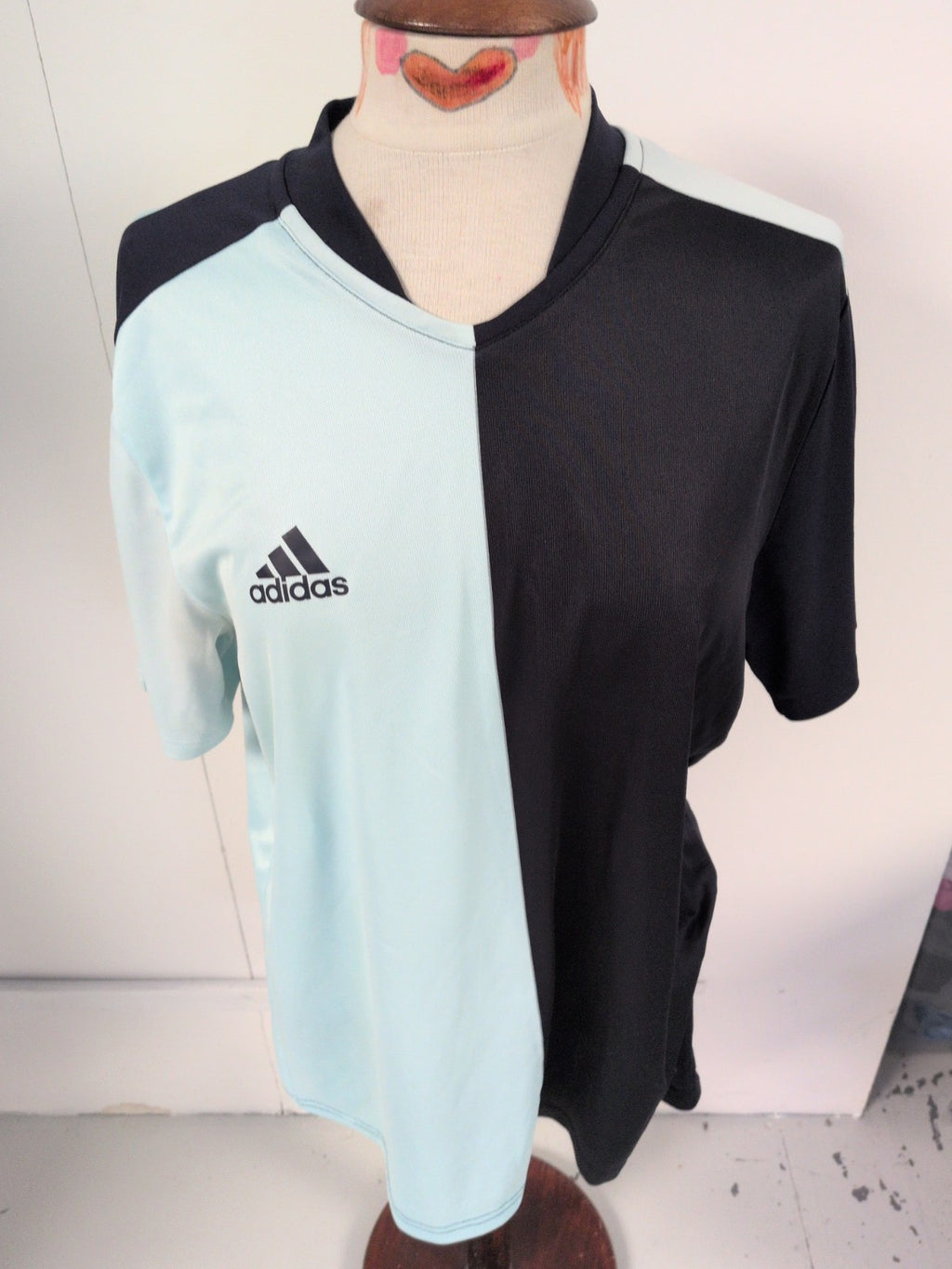 Adidas Large Pale Blue And Black Short Sleeve T-shirt