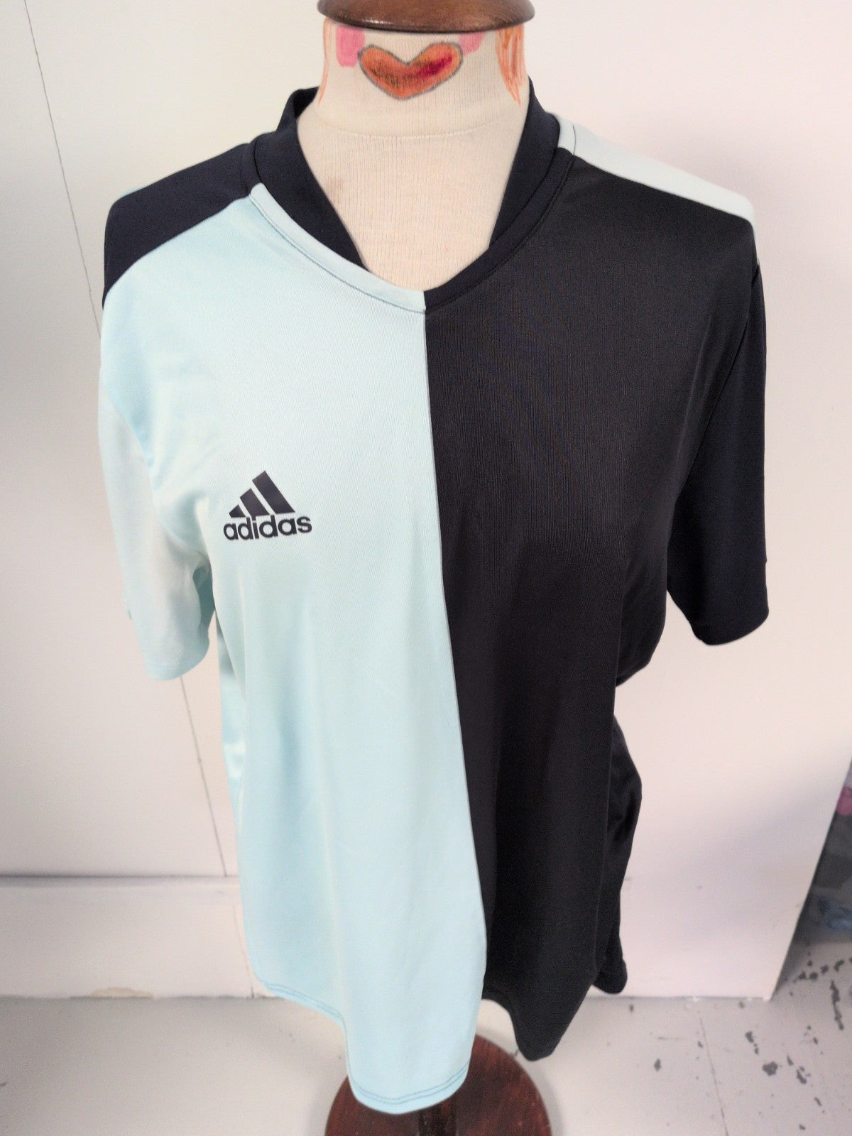 Adidas Large Pale Blue And Black Short Sleeve T-shirt