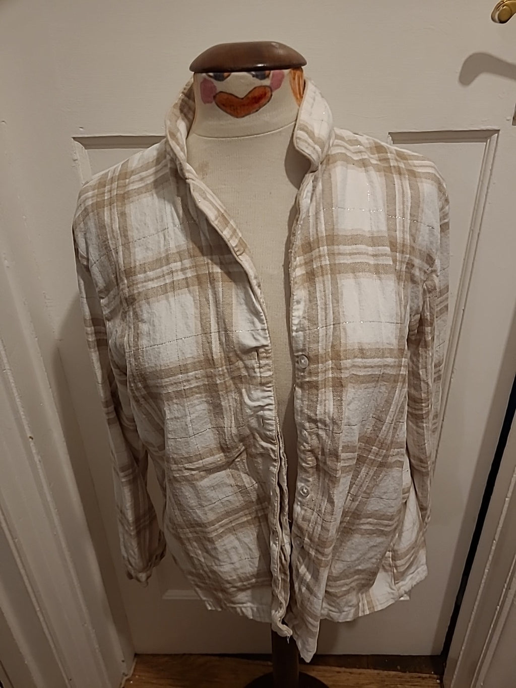 Ladies New Look Size 14 Beige White Check Pyjama Top