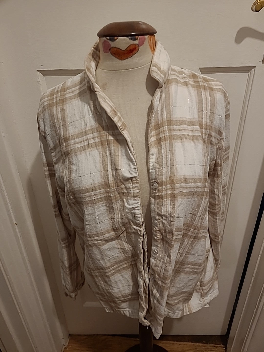 Ladies New Look Size 14 Beige White Check Pyjama Top