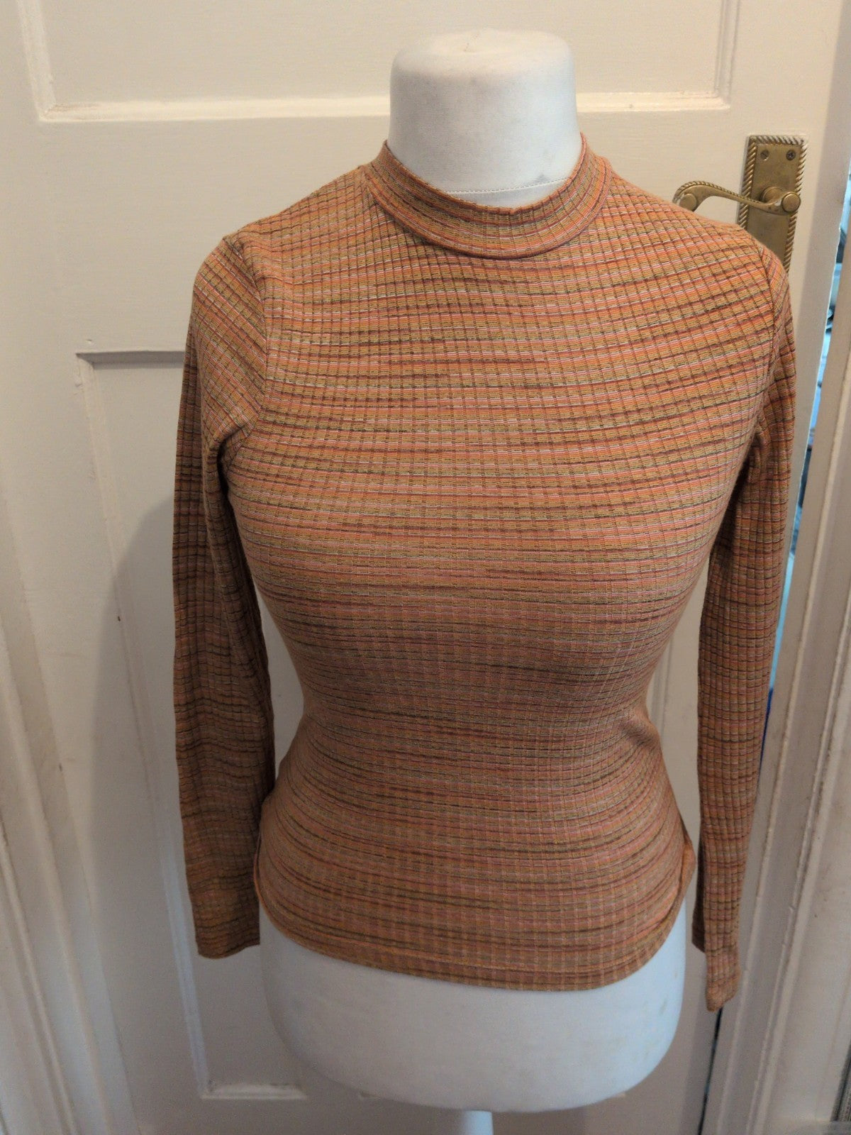 Primark XS Orange Patterned High Neck Long Sleeve Top
