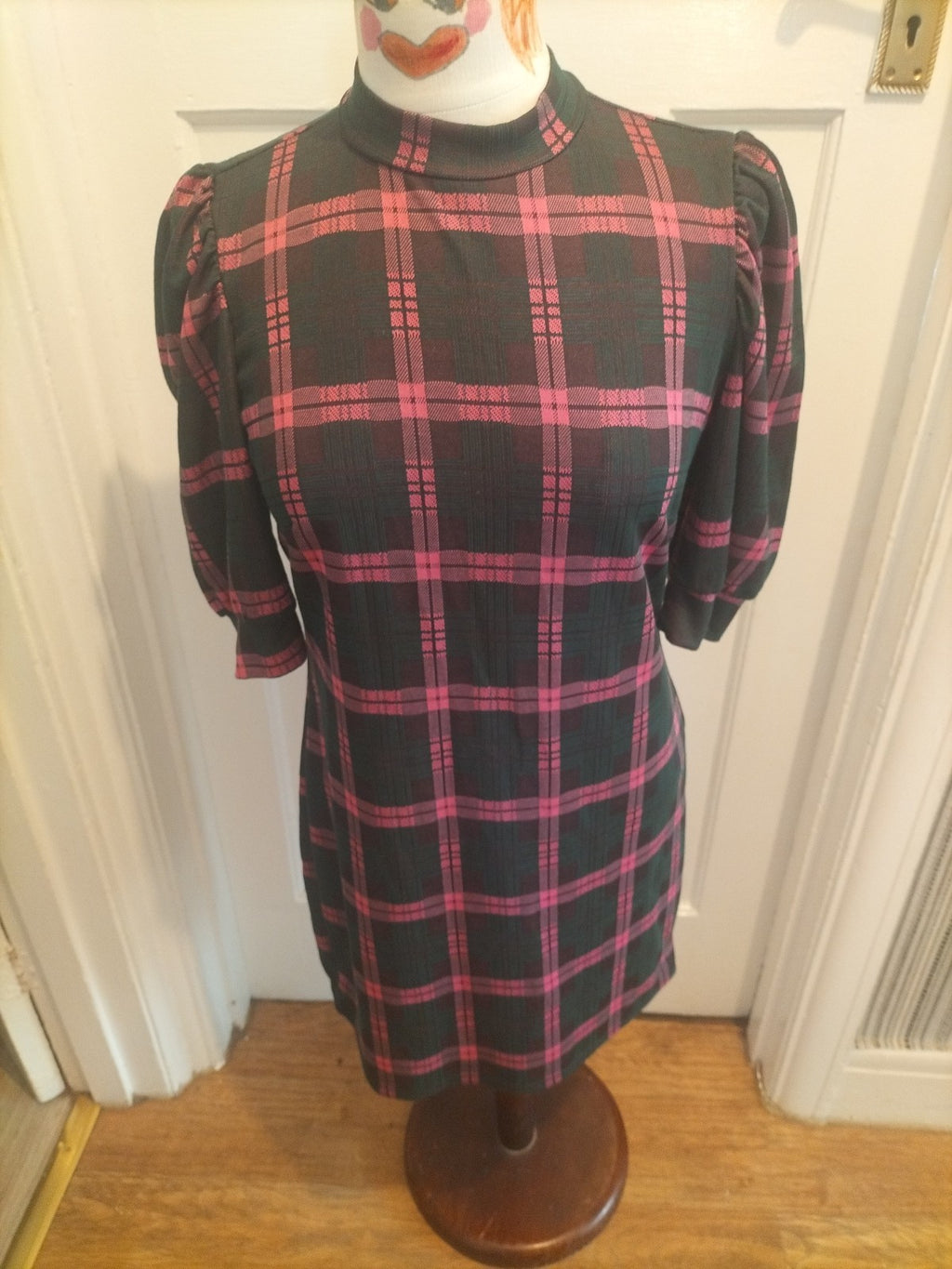 Ladies Lola Skye Size 12 Green/pink/black Check Short Sleeved Dress