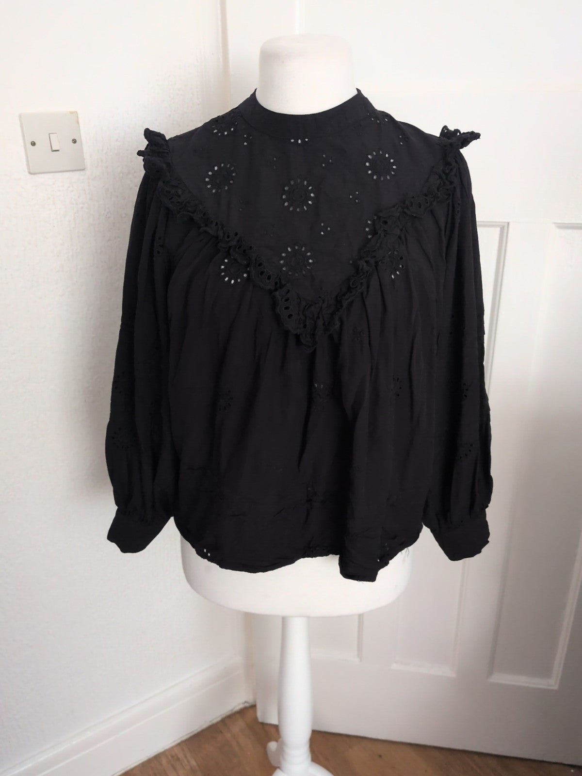 George 16 Black Frill And Pleat Long Sleeve Blouse