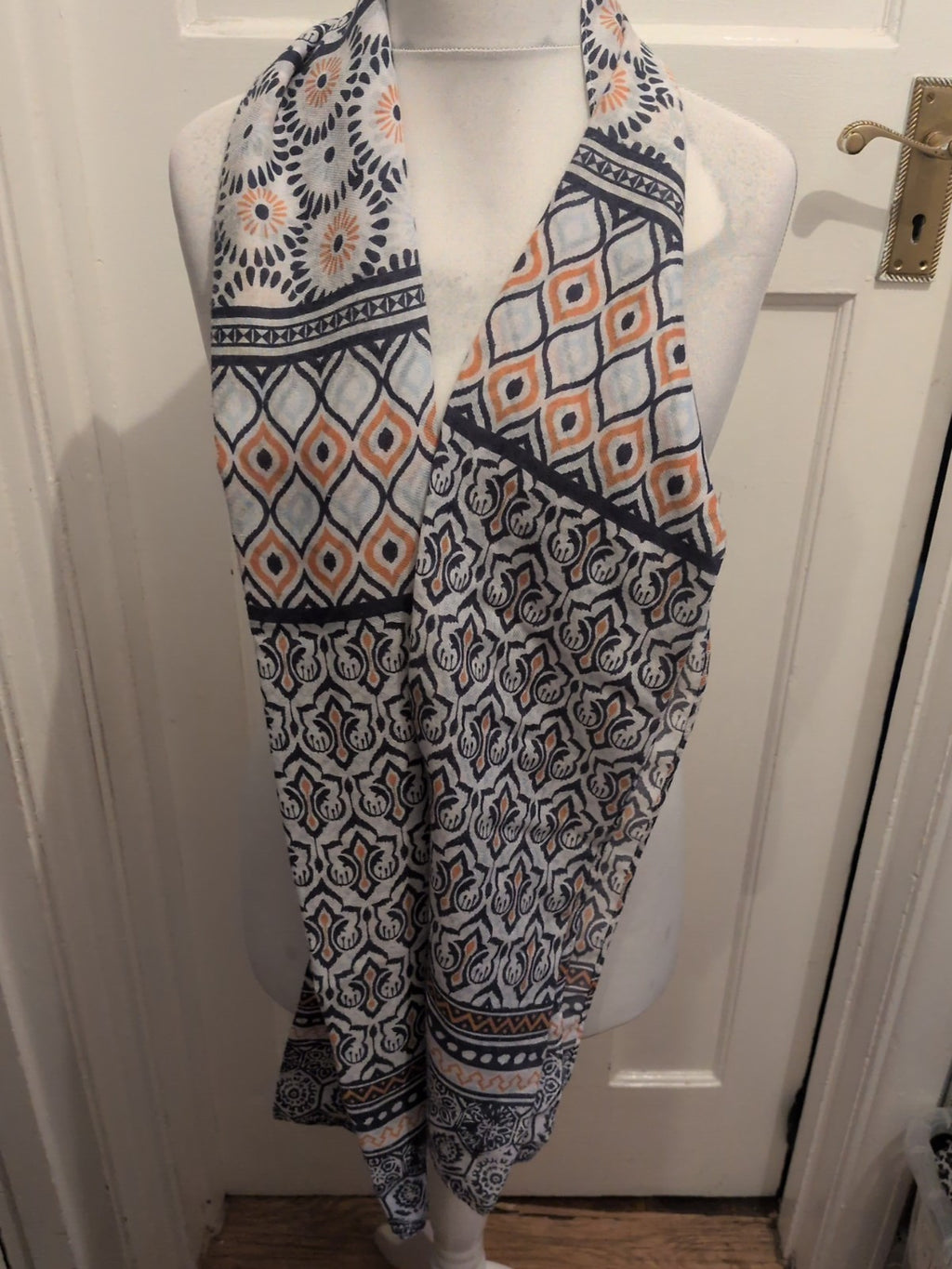 Orange And Navy Pattern Scarf