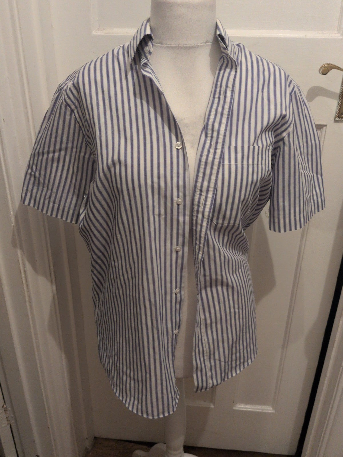 Marks And Spencer Tailoring 15.5 Purple Stripe Short Sleeve Shirt