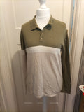 Mens River Island Size M Khaki White And Beige Long Sleeved Polo