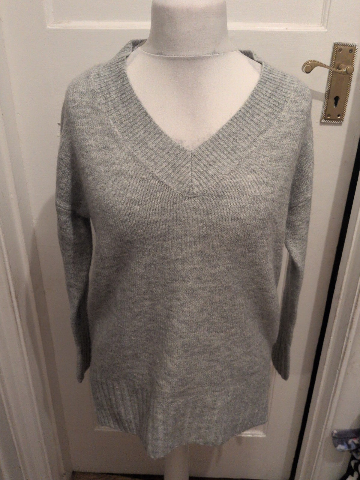 Primark XS Grey V Neck Soft Touch Oversized Jumper
