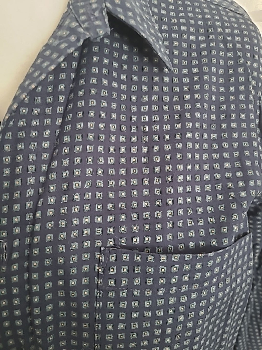 Mens Angelo Litrico Size 42 Chest Navy Patterned Long Sleeved Shirt