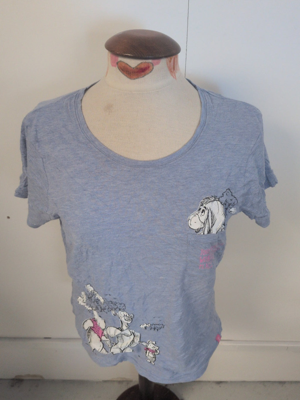Ladies George Size 16-18 Blue Winnie The Pooh Print Short Sleeve T-shirt
