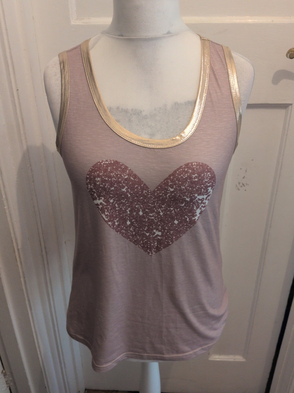 Shein Medium Beige With Love heart Sleeveless Top