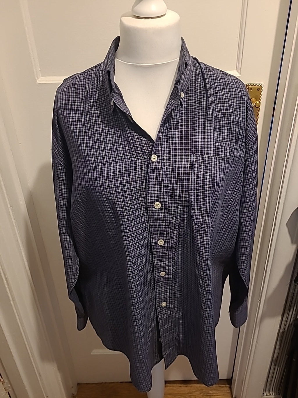 Mens Savatini Size Large Navy And White Check Long Sleeved Shirt