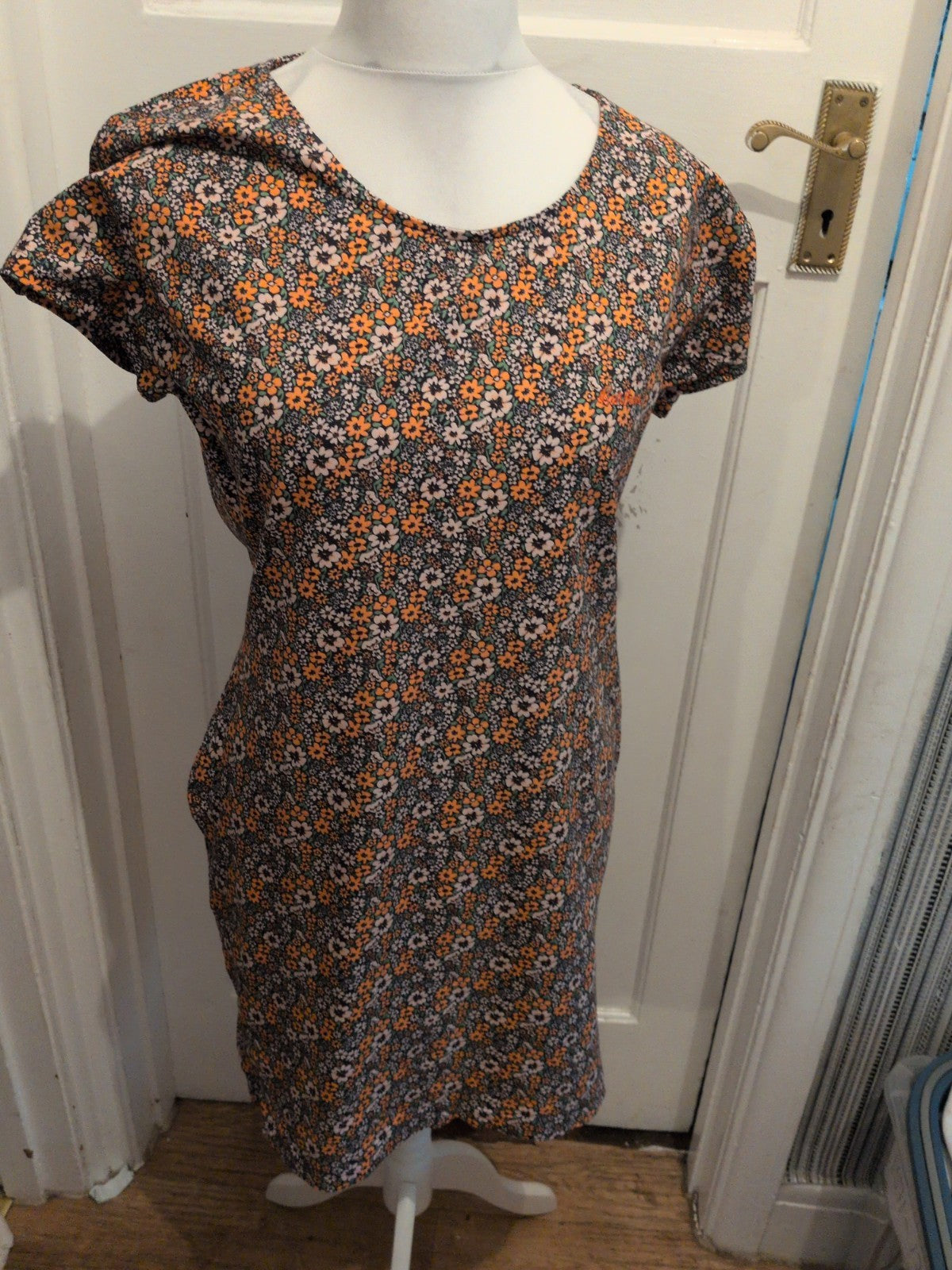 Barbour 14 Orange Floral Short Sleeve Dress