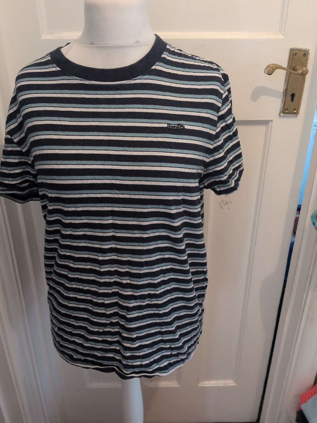 Superdry Oxford Street Large Navy/Blue/White Stripe Short Sleeve T-shirt