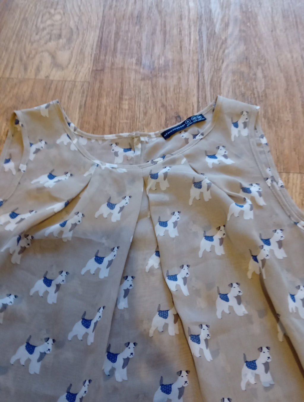 Ladies Primark Size 8 Beige White Dog Pattern Sleeveless Blouse