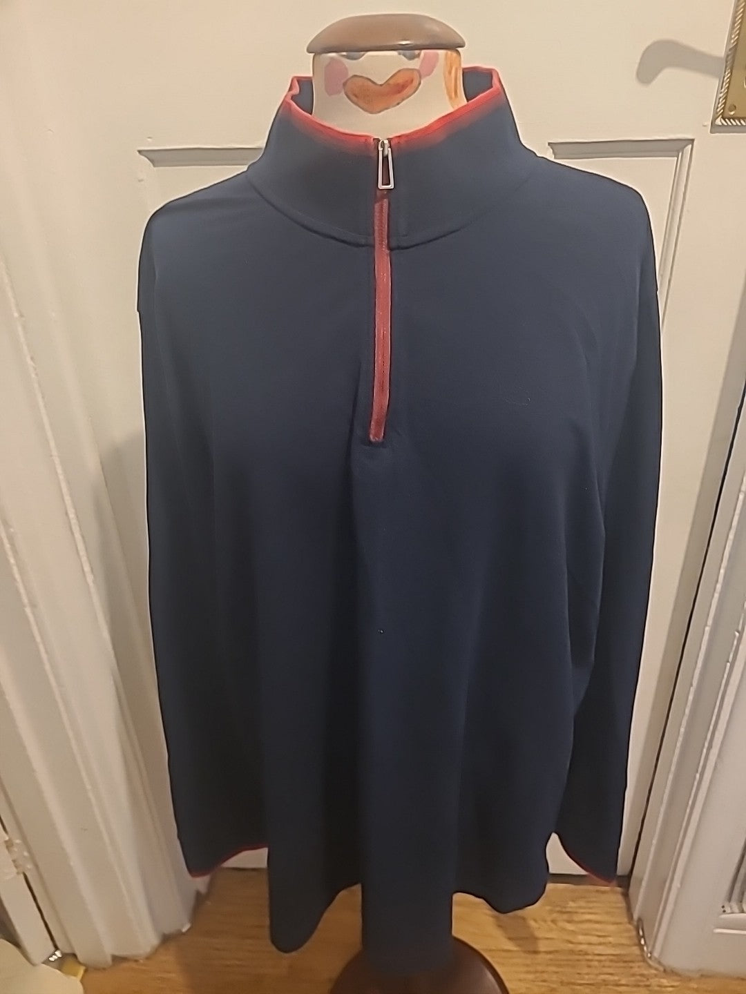 Mens M&S Size 2XL Navy With Red Trim Long Sleeved Polo