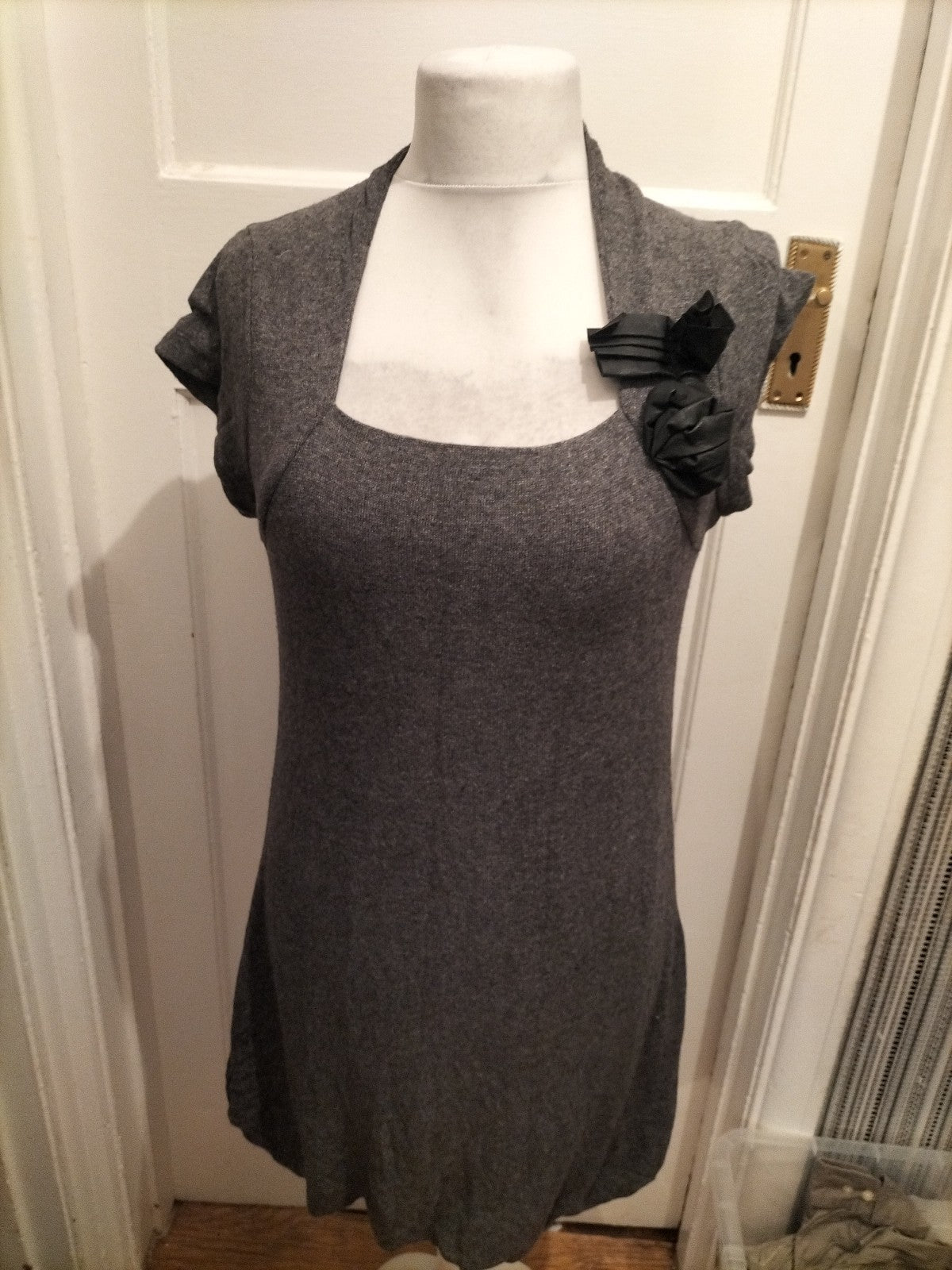 Ladies Passport Size Euro 40 Grey Lined Short Sleeve Dress