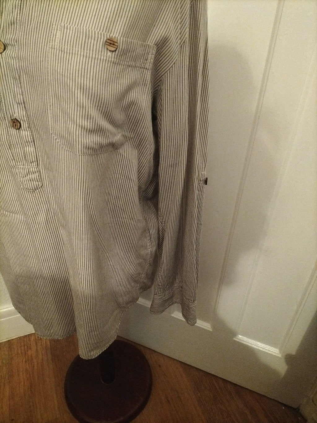 Mens Sandstone Size Small Navy/White Striped Long Sleeved Polo
