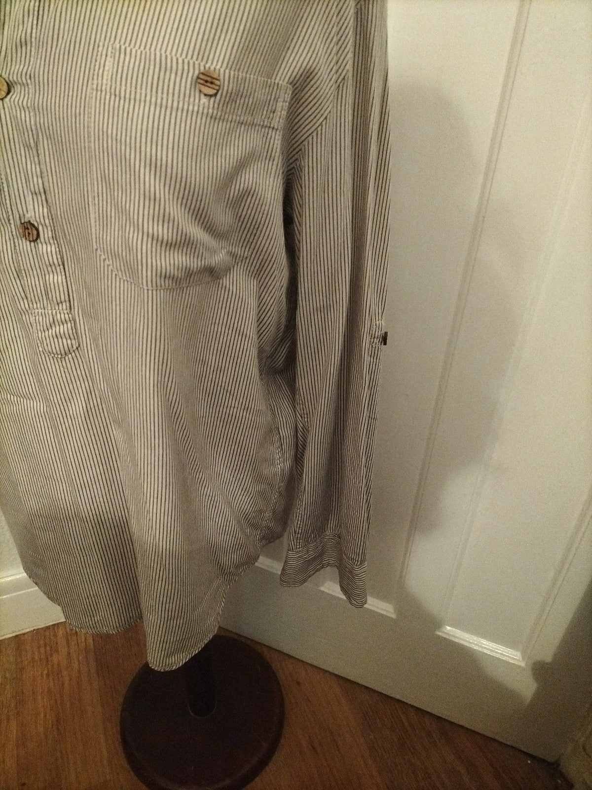 Mens Sandstone Size Small Navy/White Striped Long Sleeved Polo