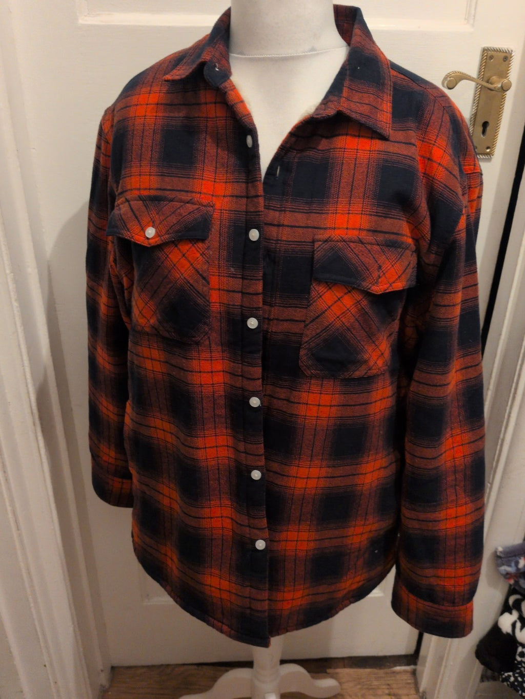 Outdoor Jacket Large Red Black Check Fleece Lined Jacket