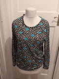 Ladies Blue Fashion Size M/L Black And Blue Flower Long Sleeve Lightweight...