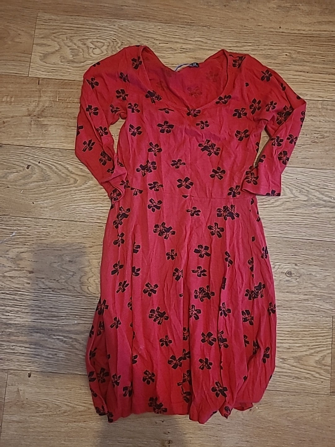 Ladies Red And Black Mini Dress Size 8 Atmosphere 3/4 Sleeves