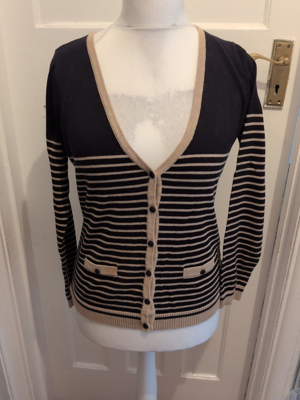 EWM 10-12 Beige And Black Stripe Cardigan