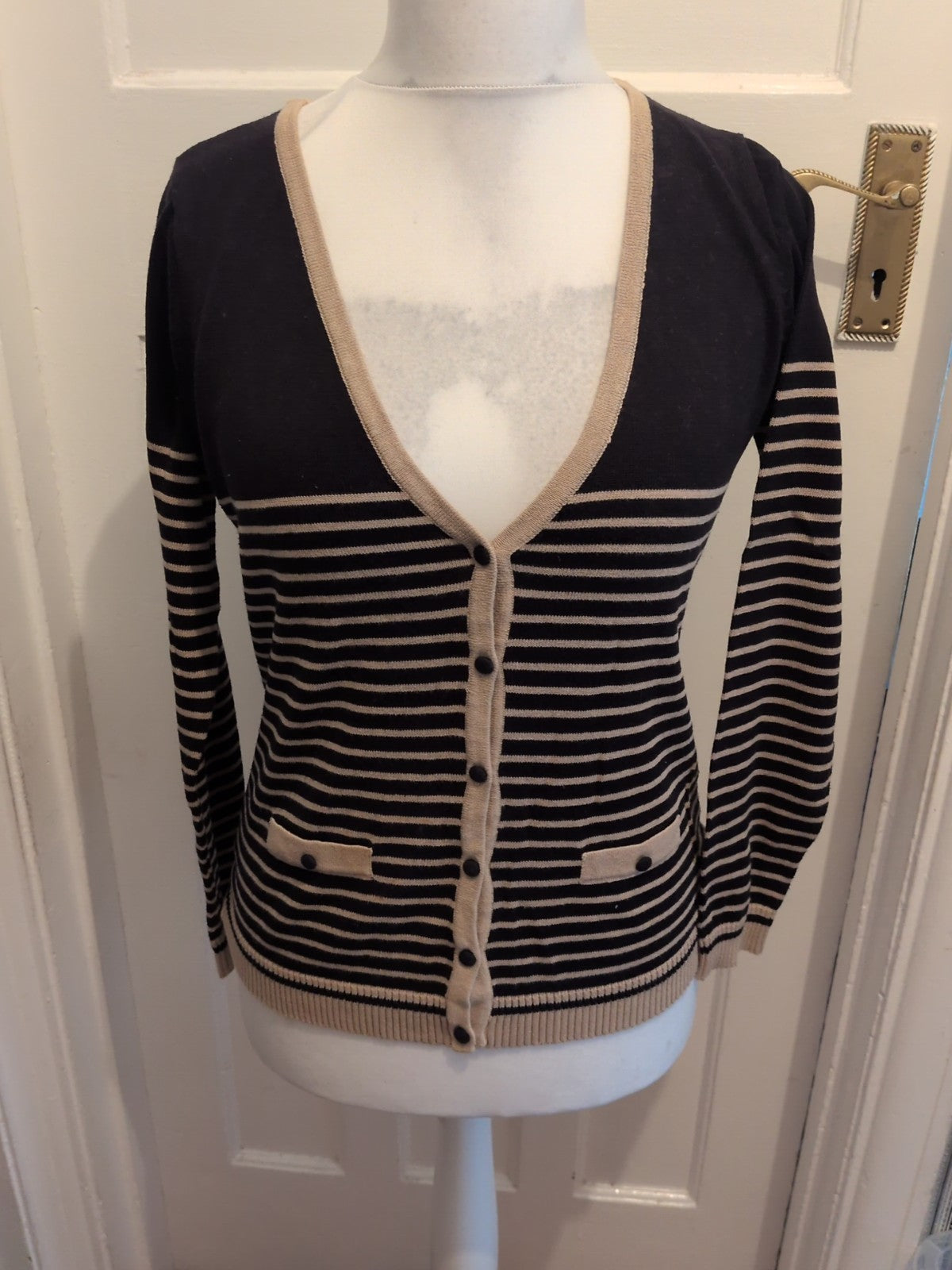 EWM 10-12 Beige And Black Stripe Cardigan