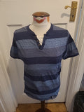 Mens Urban Spirit Size Medium Navy Grey Blue Striped Short Sleeved Polo